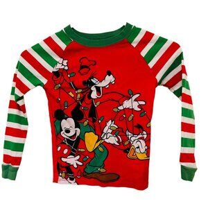 Disney Store Christmas Mickey Friends Kids Pajama Top Long Sleeve Size 6 Red Gre